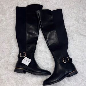 Liz Claiborne Black Knee-High Boots with Buckle Detail